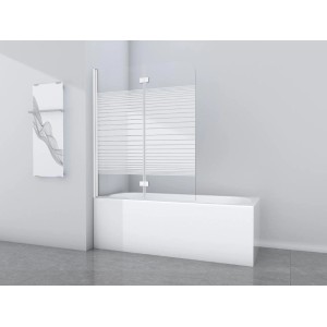 Aurlane Badewannenfaltwand White Stripes, 2-teilig, weiß, 115x140 cm, auf Badewanne montiert.