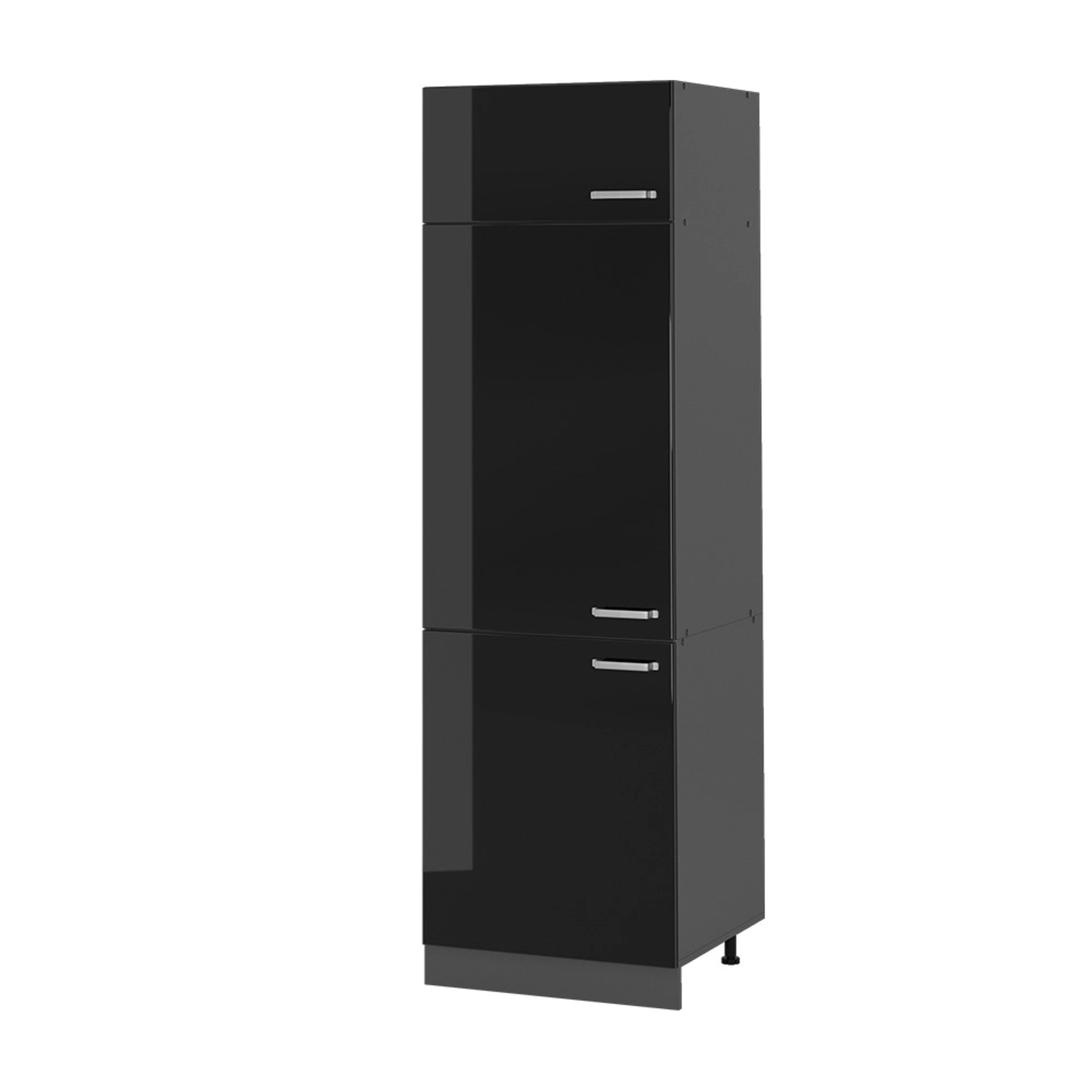 Vicco Kühlumbauschrank R-Line Hochschrank für die Küche Schwarz Hochglanz/Anthrazit 60 cm