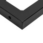 Schwarze Stahlhalterung für Waschtischplatte, Nahaufnahme einer Ecke mit Bohrloch. Robustes Badzubehör.