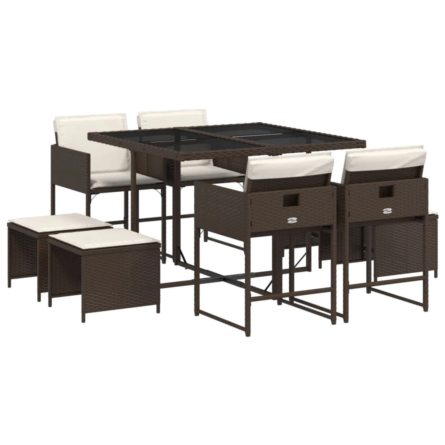 vidaXL 9-Tlg Garten-Essgruppe mit Kissen Braun Poly Rattan 3211317 günstig online kaufen