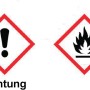 Gefahrzeichen: Achtung, Reizend und Entzündlich. Warnhinweise beachten!