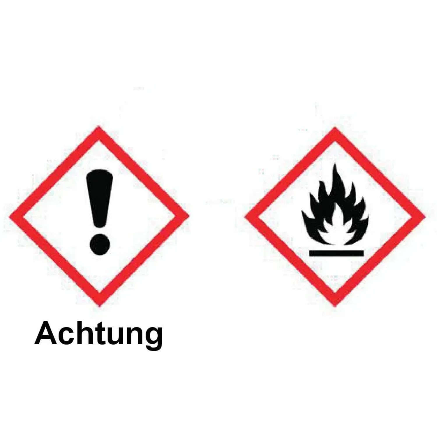 Gefahrzeichen: Achtung, Reizend und Entzündlich. Warnhinweise beachten!