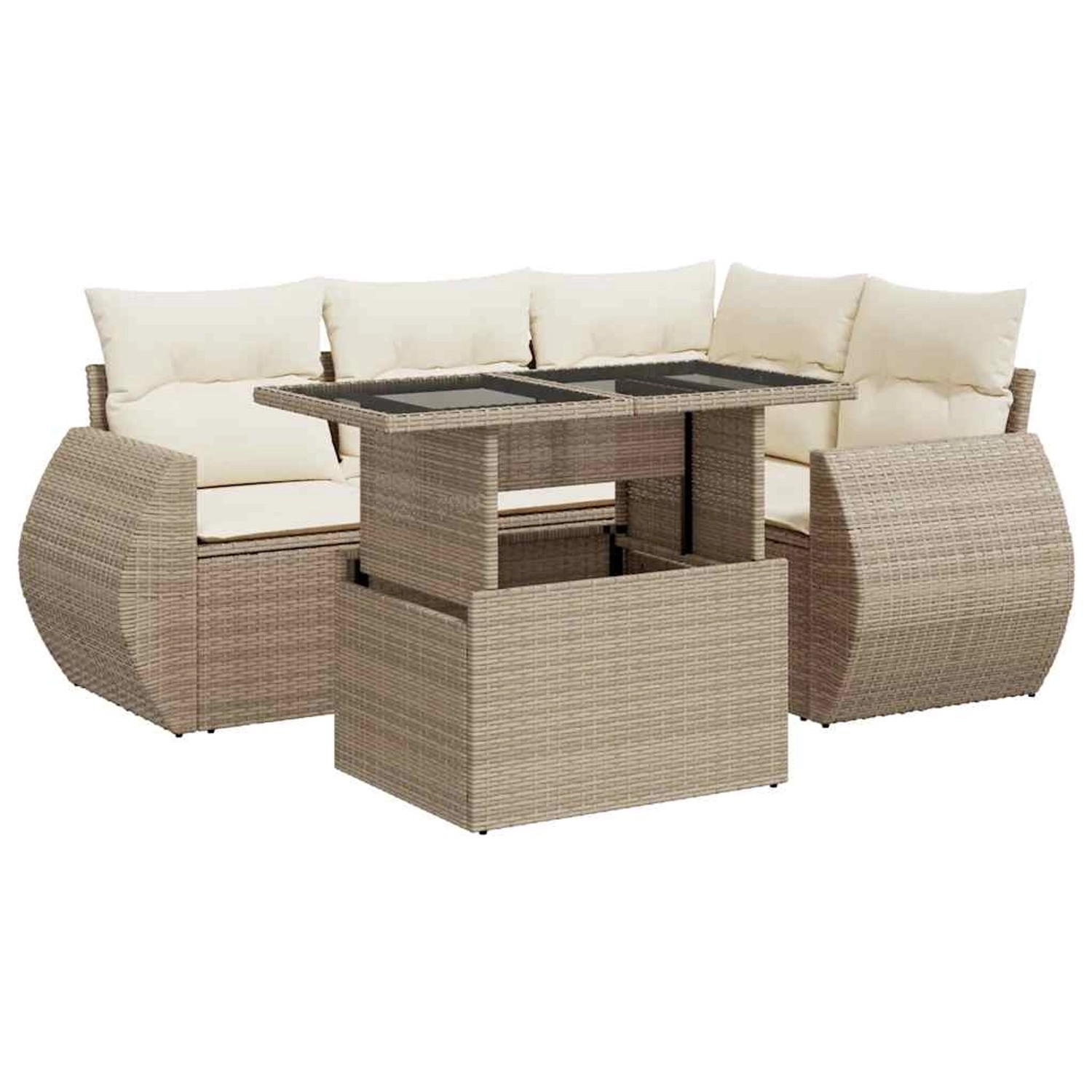 vidaXL 5-Tlg Garten-Sofagarnitur mit Kissen Beige Poly Rattan 3326629 günstig online kaufen