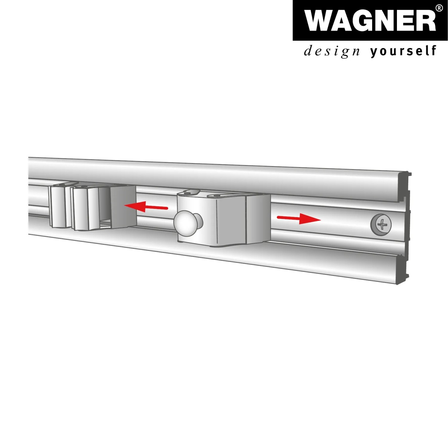 Wagner Hooks4Tools Knopf 2er-Set in Silber-Alu an einer Hängeleiste. Wandhaken für Werkzeug und mehr.