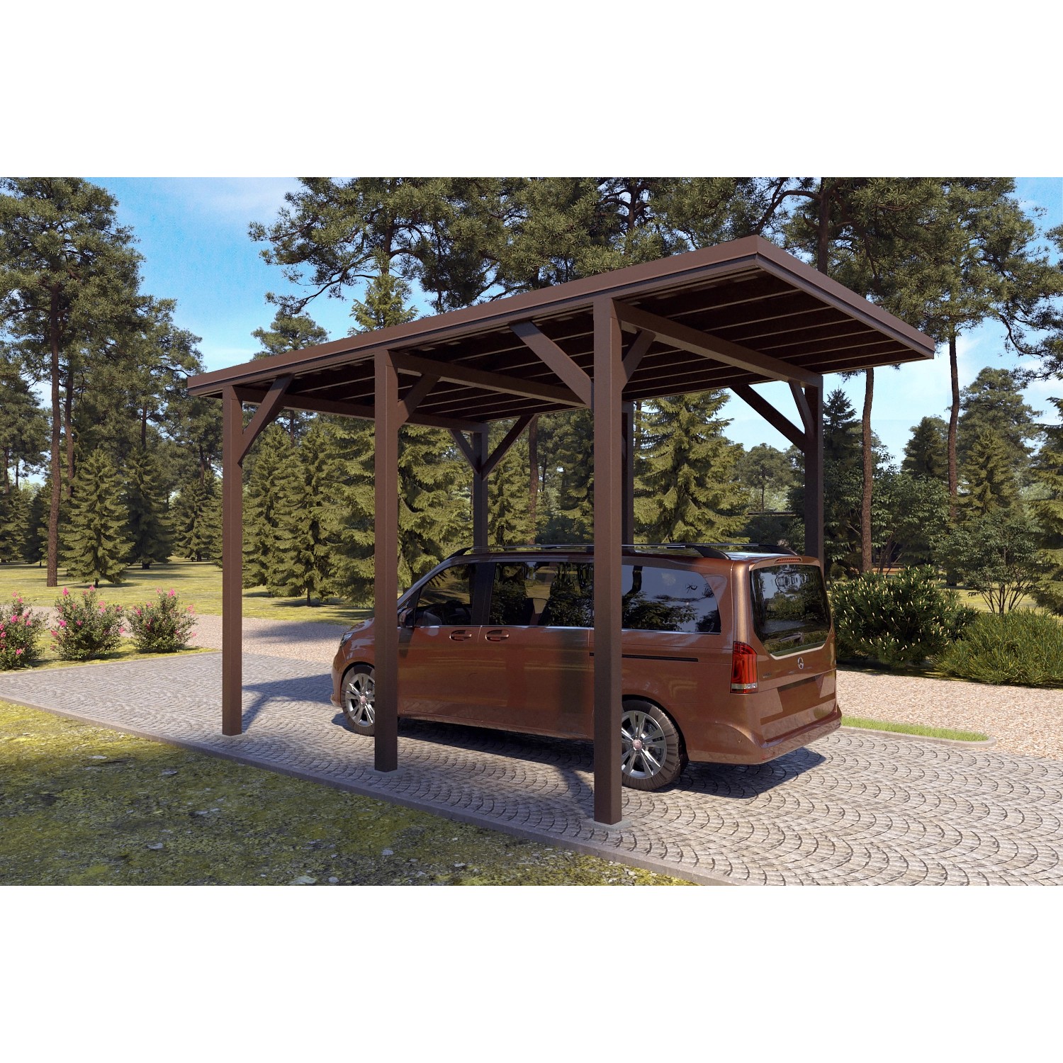 Holzbrüder Camping-Carport Ralf 24m² Graubraun-Dunkelbraun günstig online kaufen