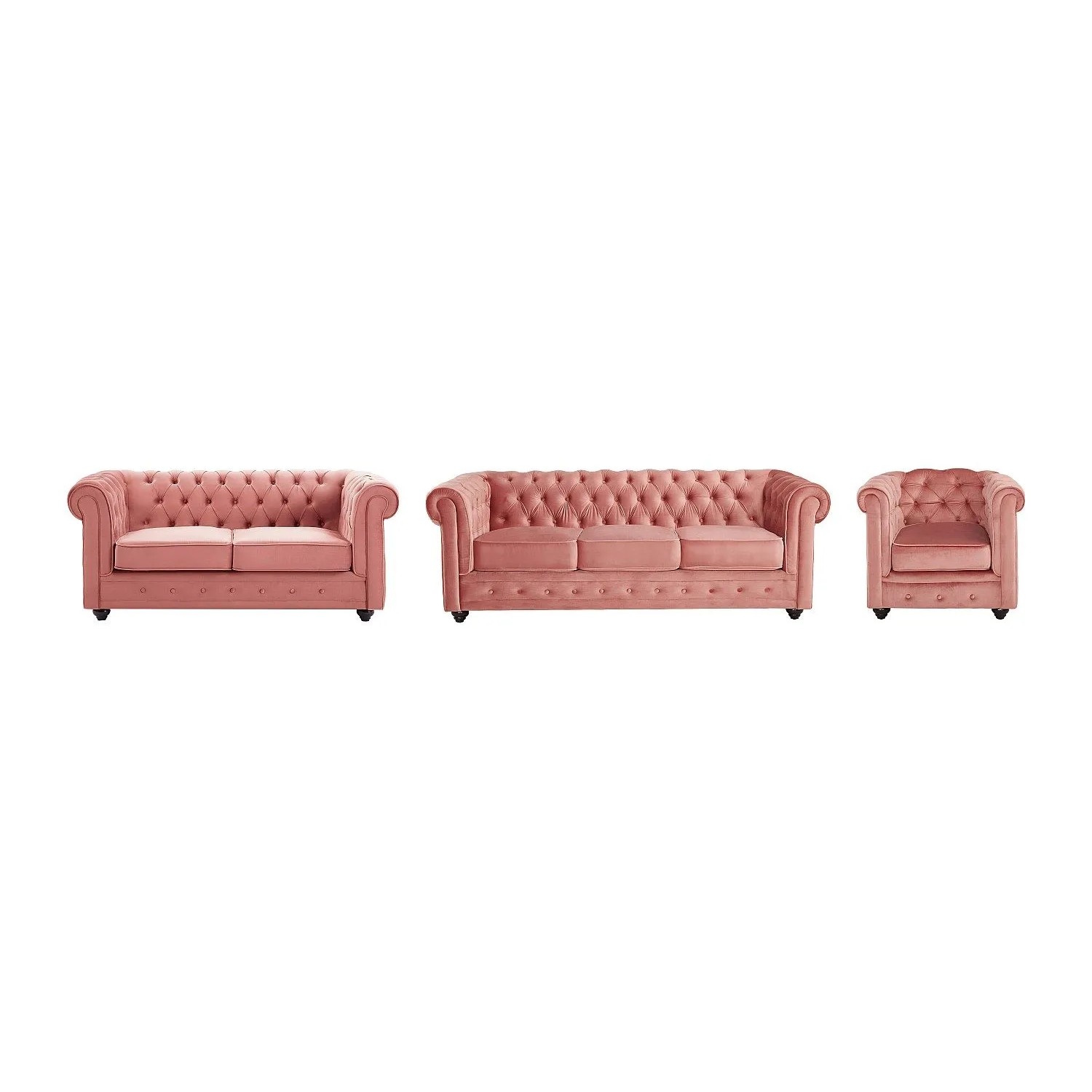 Vente-unique Couchgarnitur Mit Sessel Chesterfield Puderrosa 165 cm  82 cm  205 cm