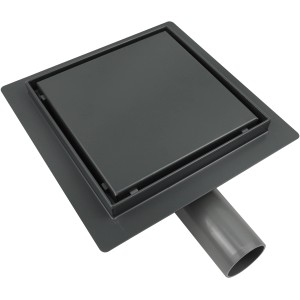 Quadratischer, dunkelgrauer VerosanPro Duschrinne-Bodenablauf Nakia, 25x25 cm.