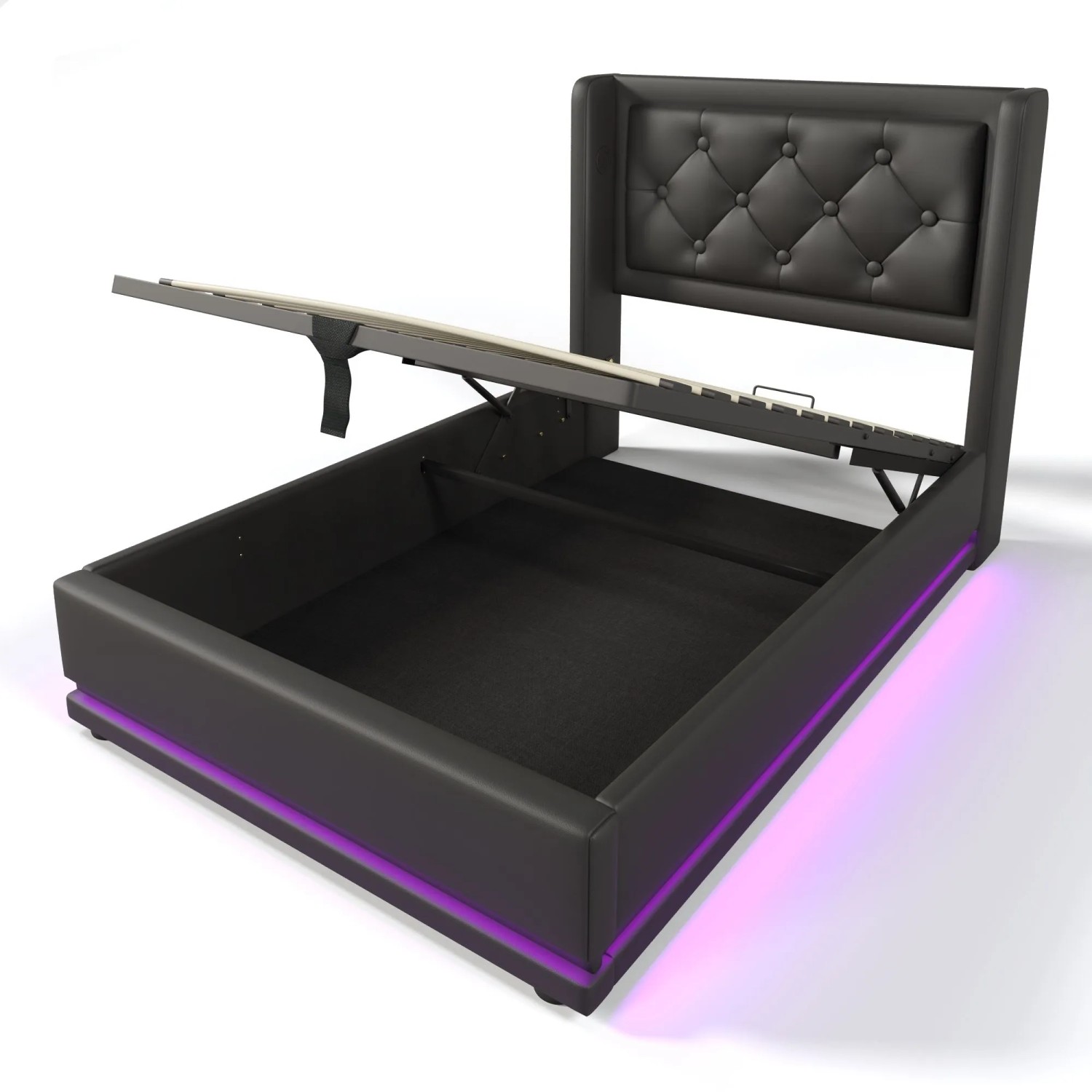 Merax Polsterbett 90x200cm LED USB-C Hydraulisch Schwarz