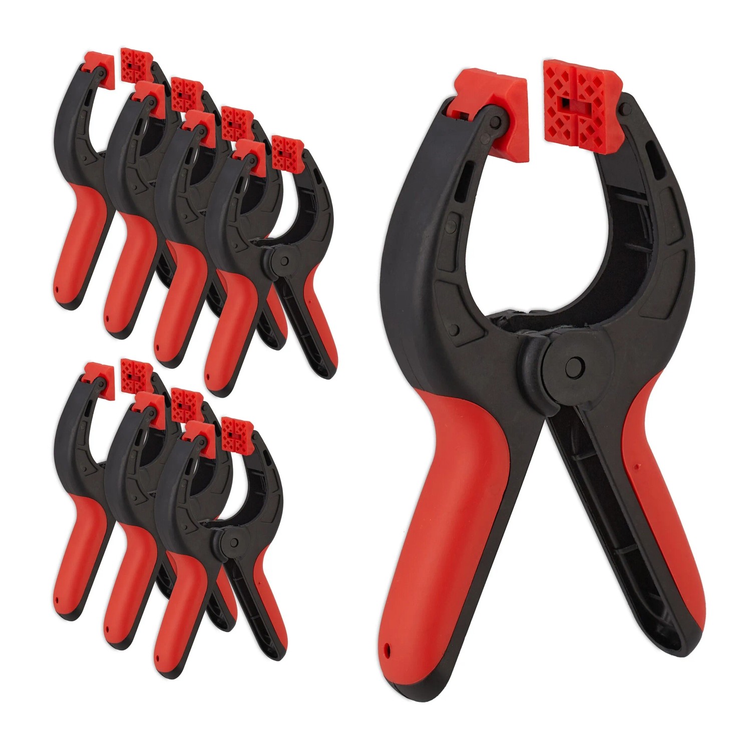 Relaxdays Klemmzwingen 8er Set Nylon TPR-Kunststoff Schwarz Rot Rutschfest 16 cm x 12 cm x 3 cm