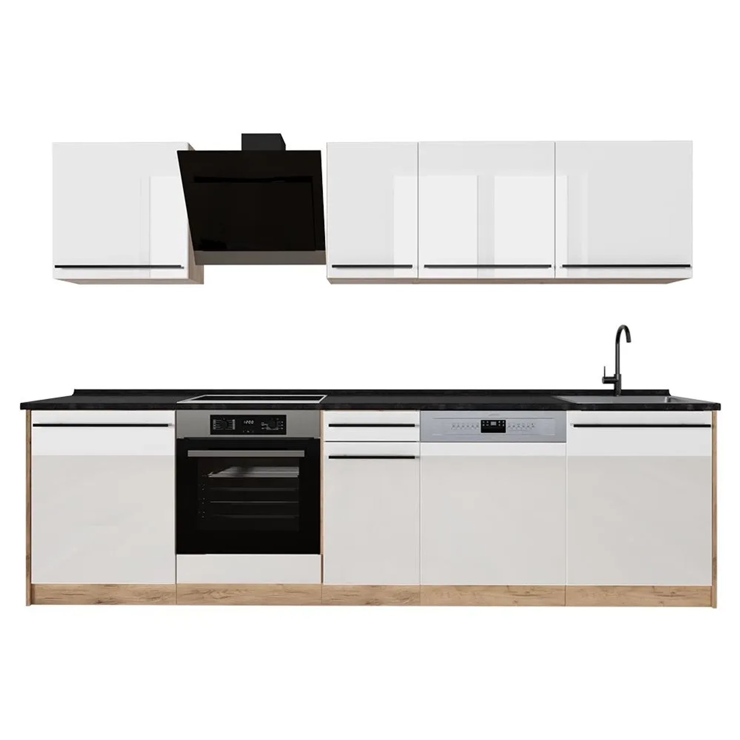 Vicco Küchenzeile R-Line Weiß Hochglanz/Goldkraft Eiche 280 x 207 Arbeitsplatte Anthrazit Art Nr 66402