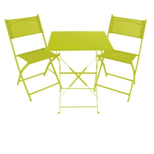 Klappbares 3er Bistroset in Lime: Tisch und zwei Stühle für Balkon oder Garten.