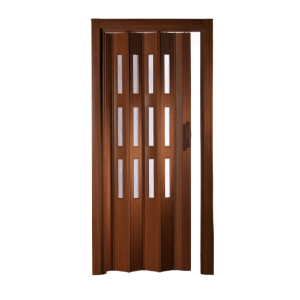 Forte Falttür Luciana in Mahagoni mit 3 Fenstern, Kunststofftür für Innenräume.