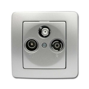 Silberne Antennensteckdose TV Radio Sat von TEM EKONOMIK für Schalterprogramme.