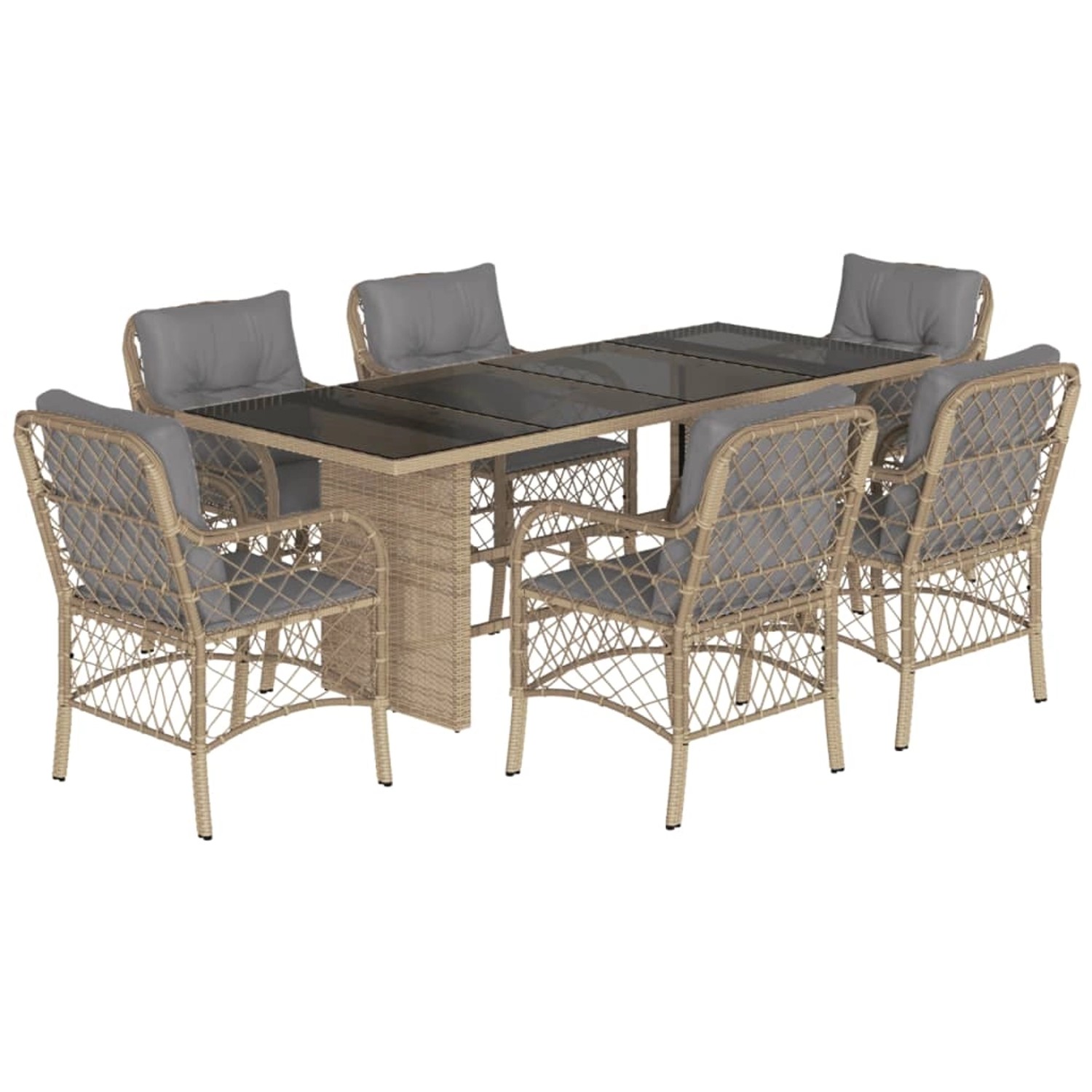 vidaXL 7-Tlg Garten-Essgruppe mit Kissen Beigemischung Poly Rattan 3212064 günstig online kaufen