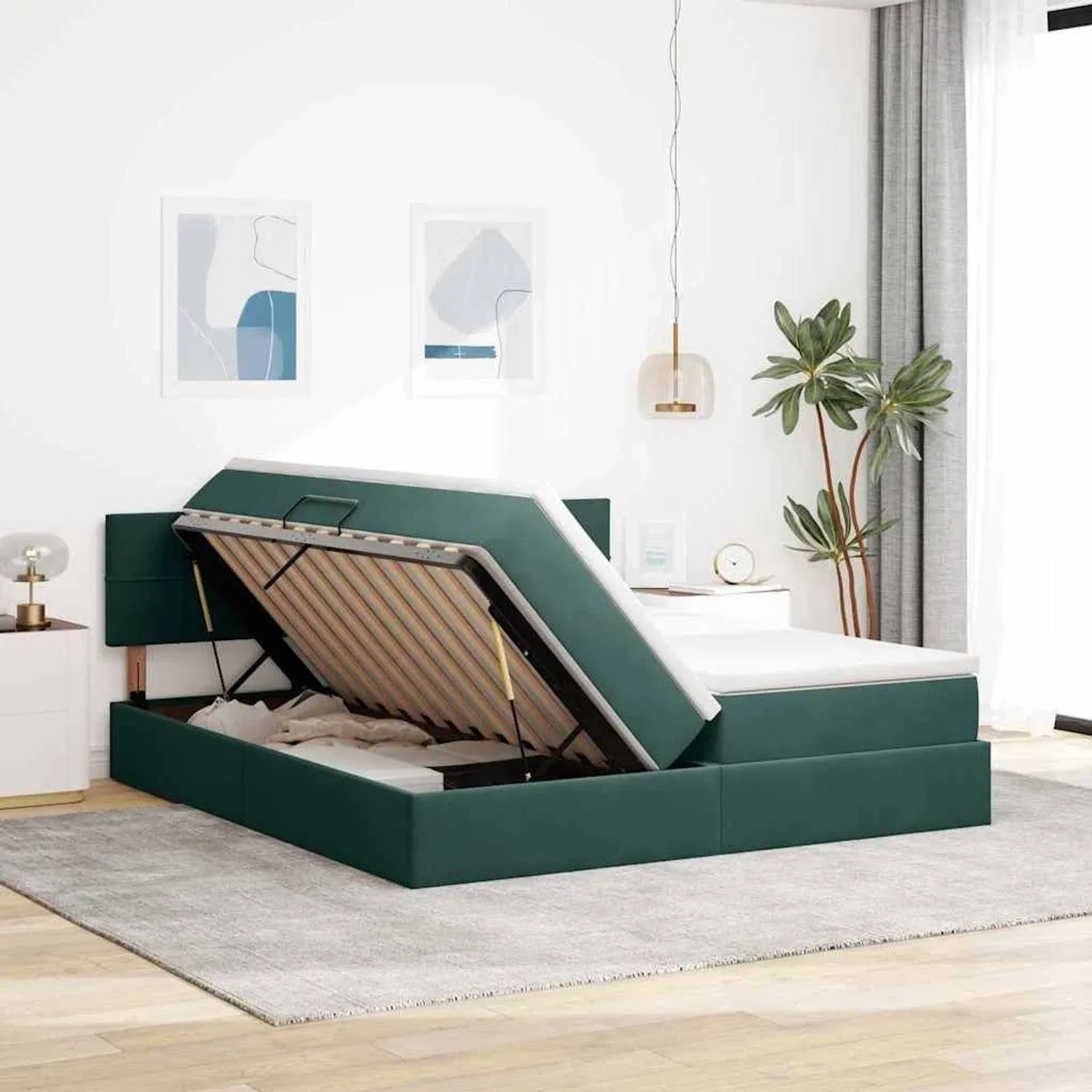 vidaXL Bett mit LED-Lichtleisten Dunkelgrün 200 x 200 cm Samt 3371618_5