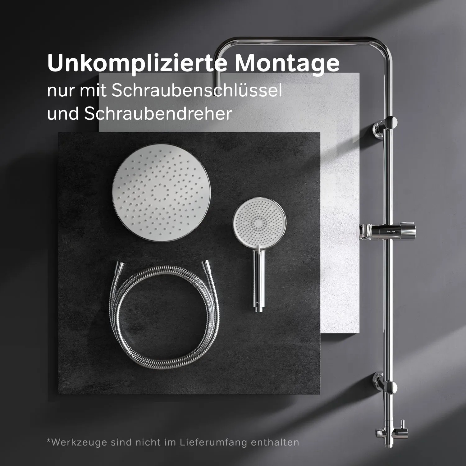 AM.PM Play Duschsystem: Chrom-Regenduschkopf, Handbrause, Schlauch, Duschstange. Einfache Montage.