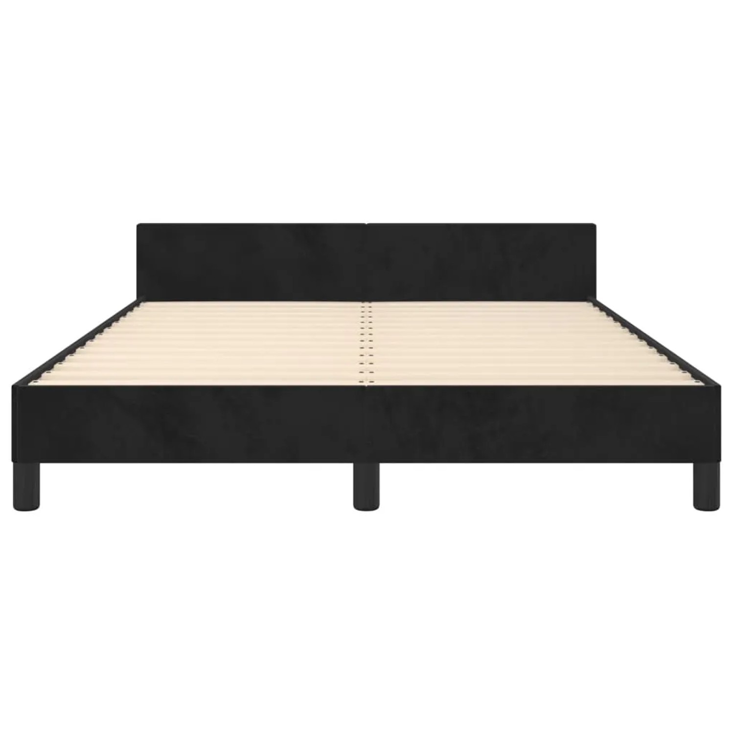Schwarzes Samt-Bettgestell 140x190 cm mit Kopfteil für Schlafzimmer.