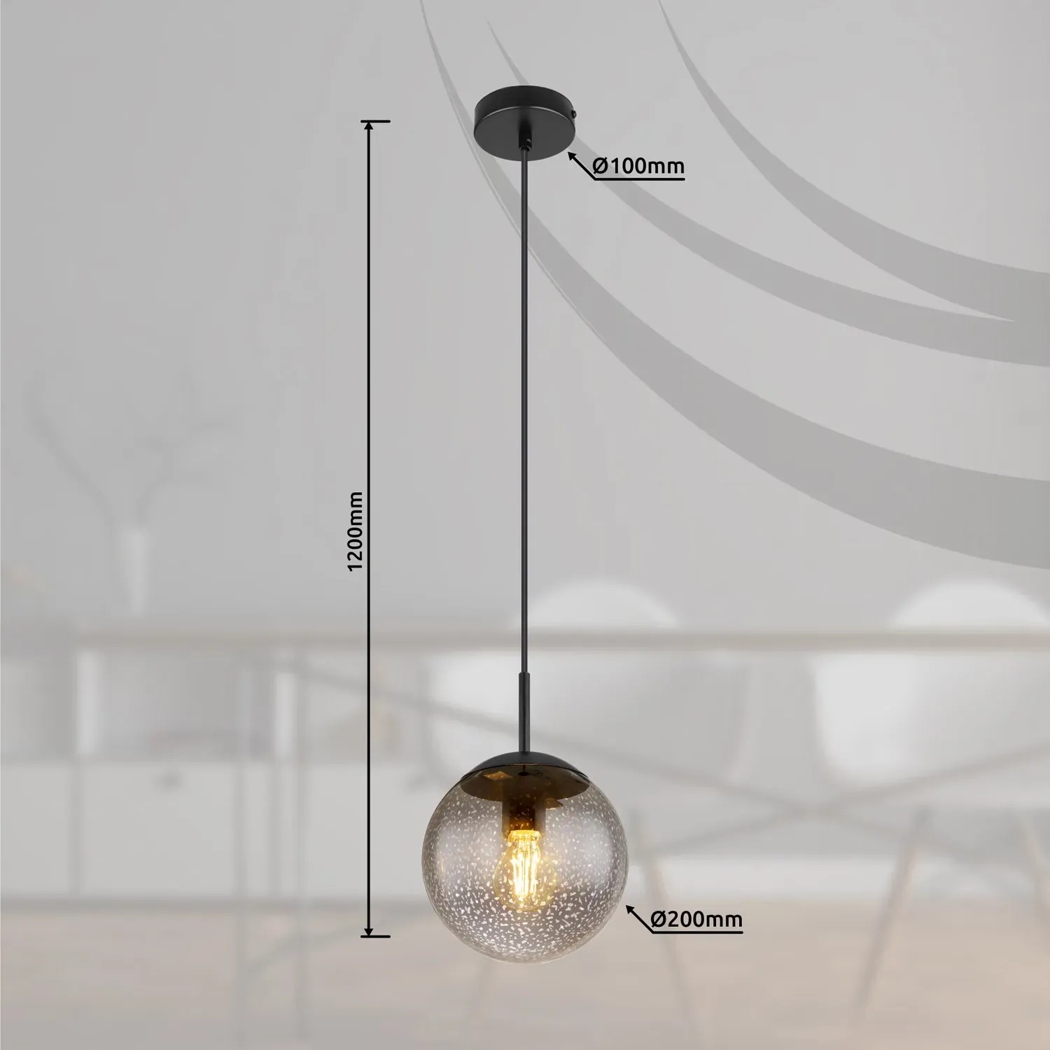 Globo Hängeleuchte Samos, schwarz/rauchfarben, Ø 20 cm. Moderne Pendelleuchte mit Sterneneffekt.