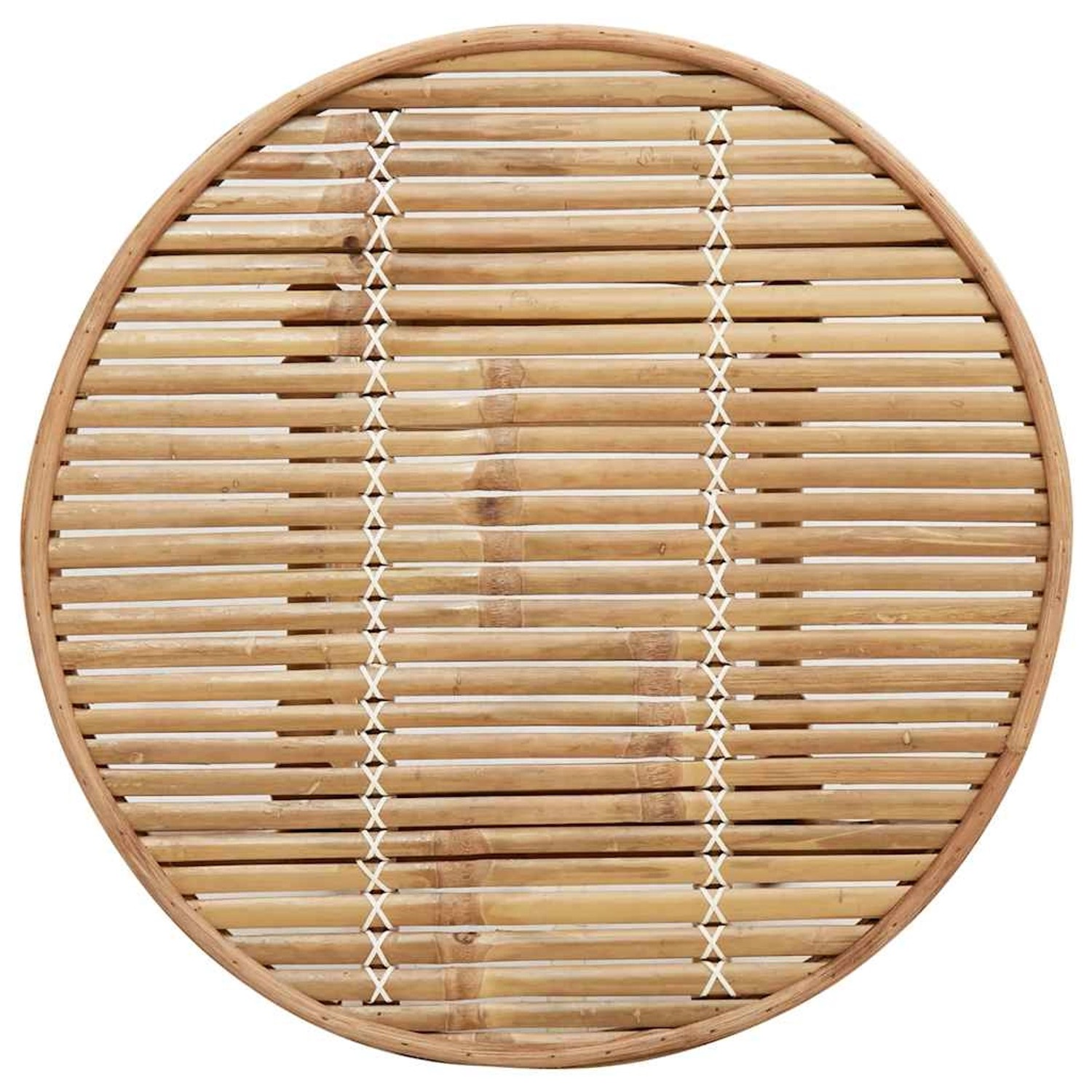 Runde Tischplatte des vidaXL Garten-Bartisch aus Bambus, Detailansicht.