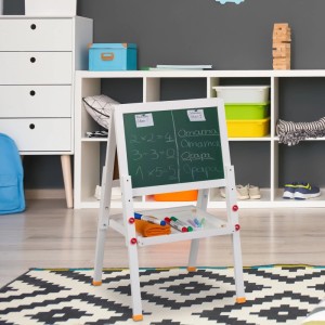 Relaxdays Standtafel mit Whiteboard Kiefernholz MDF Weiß Grün Höhenverstellbar Magnetisch 77 cm x 39 cm x 44,5 cm