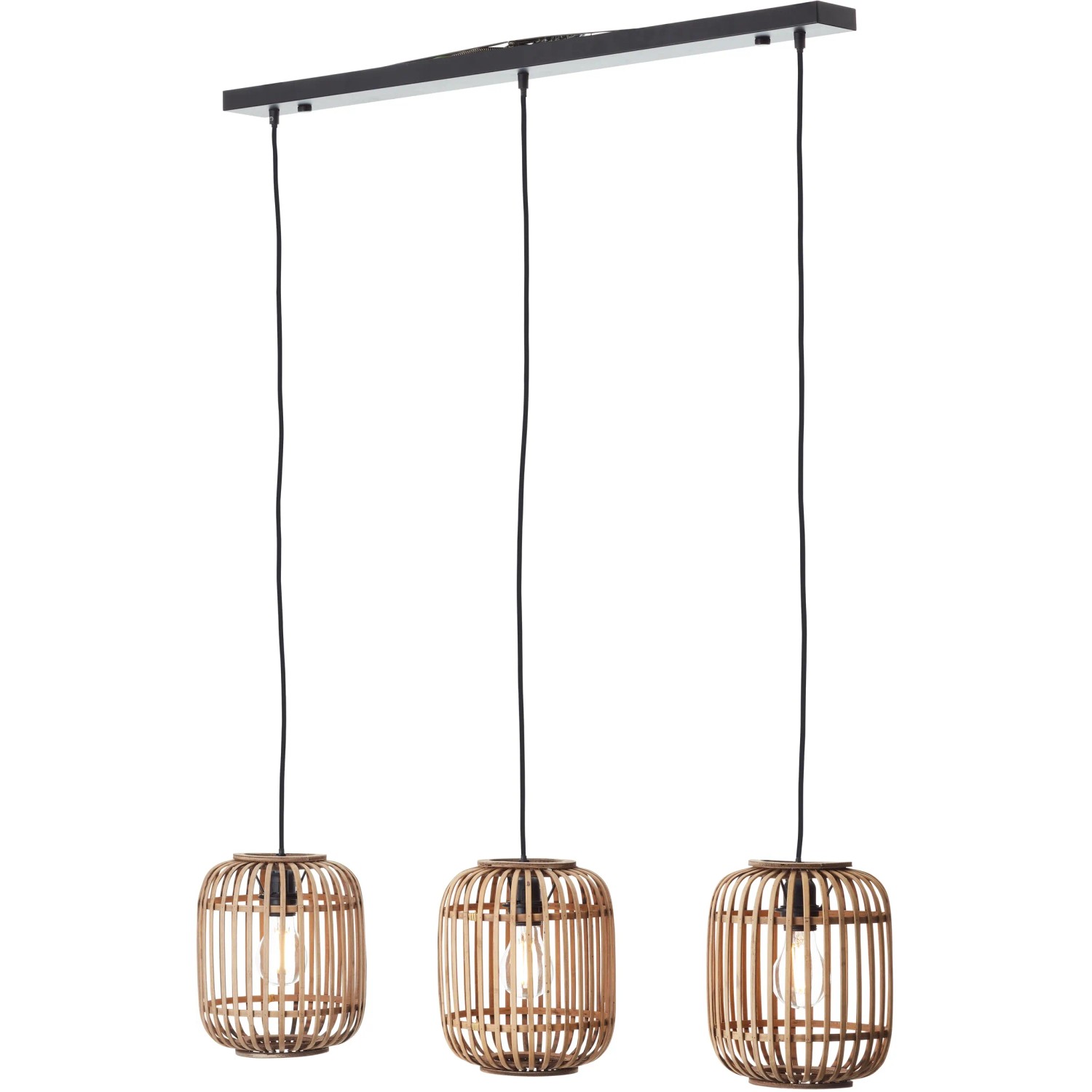 Brilliant Pendelleuchte Woodrow, 3-flammig, hellbraun. Hängelampe mit drei Lampenschirmen aus Holz.