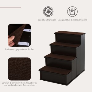 PawHut Haustiertreppe mit 4 Stufen, braun, für kleine Hunde und Katzen.