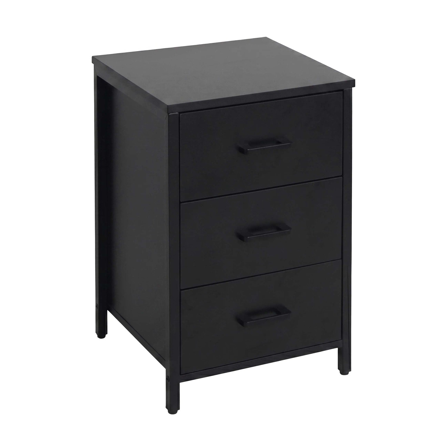 Relaxdays Nachttisch MDF Schwarz 3 Schubladen Höhenverstellbar 60 cm x 40 cm x 40 cm