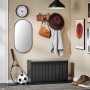 Schmale, schwarze Schuhbank mit Sitzfläche (80x45x26cm) im Flur. Schuhregal für bis zu 6 Paar Schuhe.