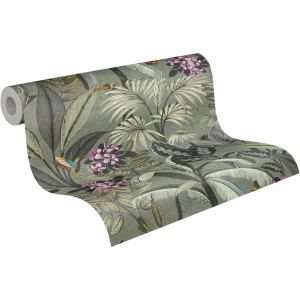 A.S. Création Vliestapete mit Dschungelmotiv, Blätter in Grün und Rosa.