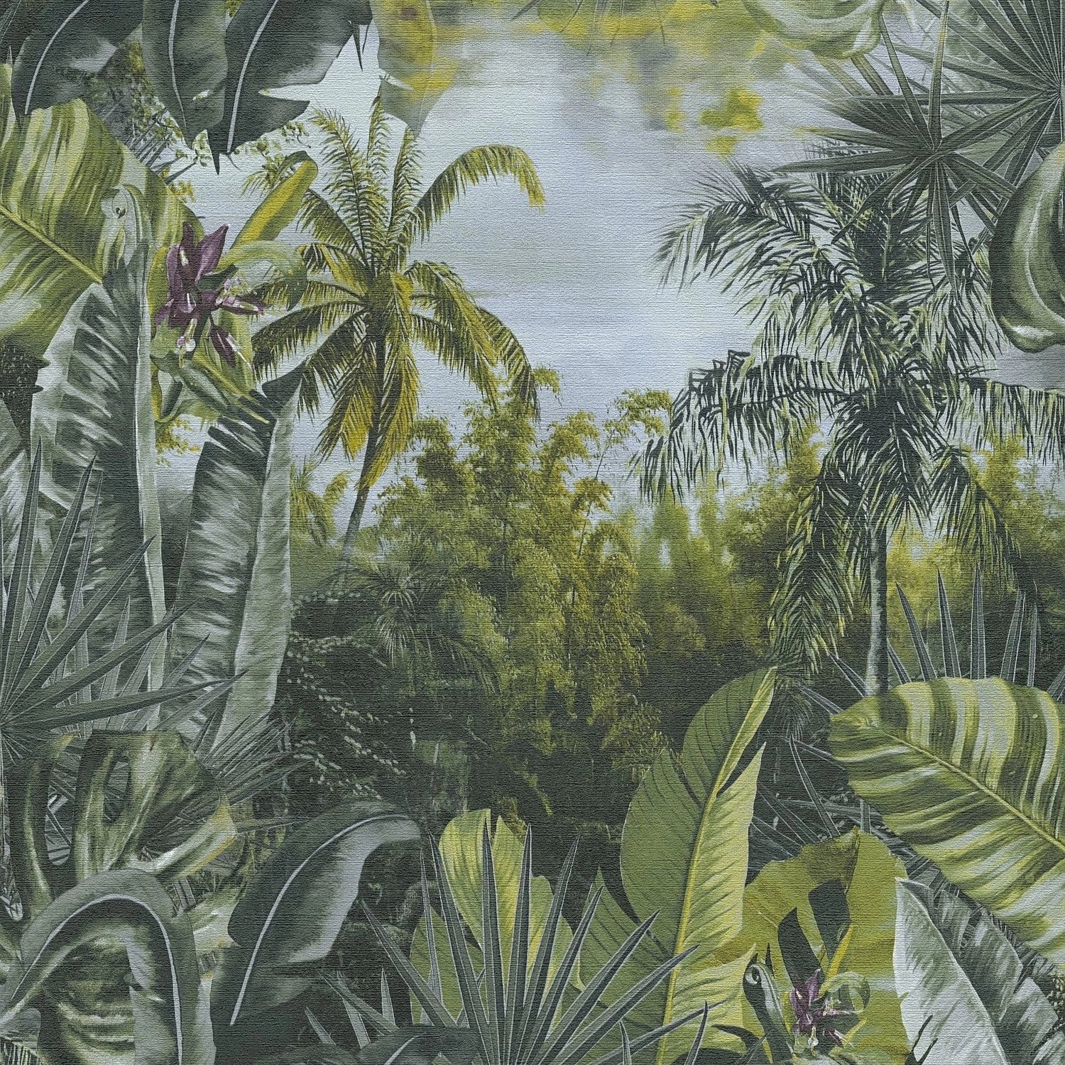 PROFHOME 383561-GU Natur Tapete Dschungel Matt Grün Blau Violett 0,53 m x 1 günstig online kaufen