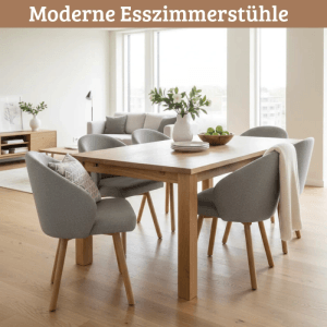 DELUKE Esszimmerstühle 2er Set ERIK Stoffbezug Eichenholz Beine Gepolsterte Sitzfläche Skandinavisch Minimalistisch Stühle Esszimmer Hellgrau