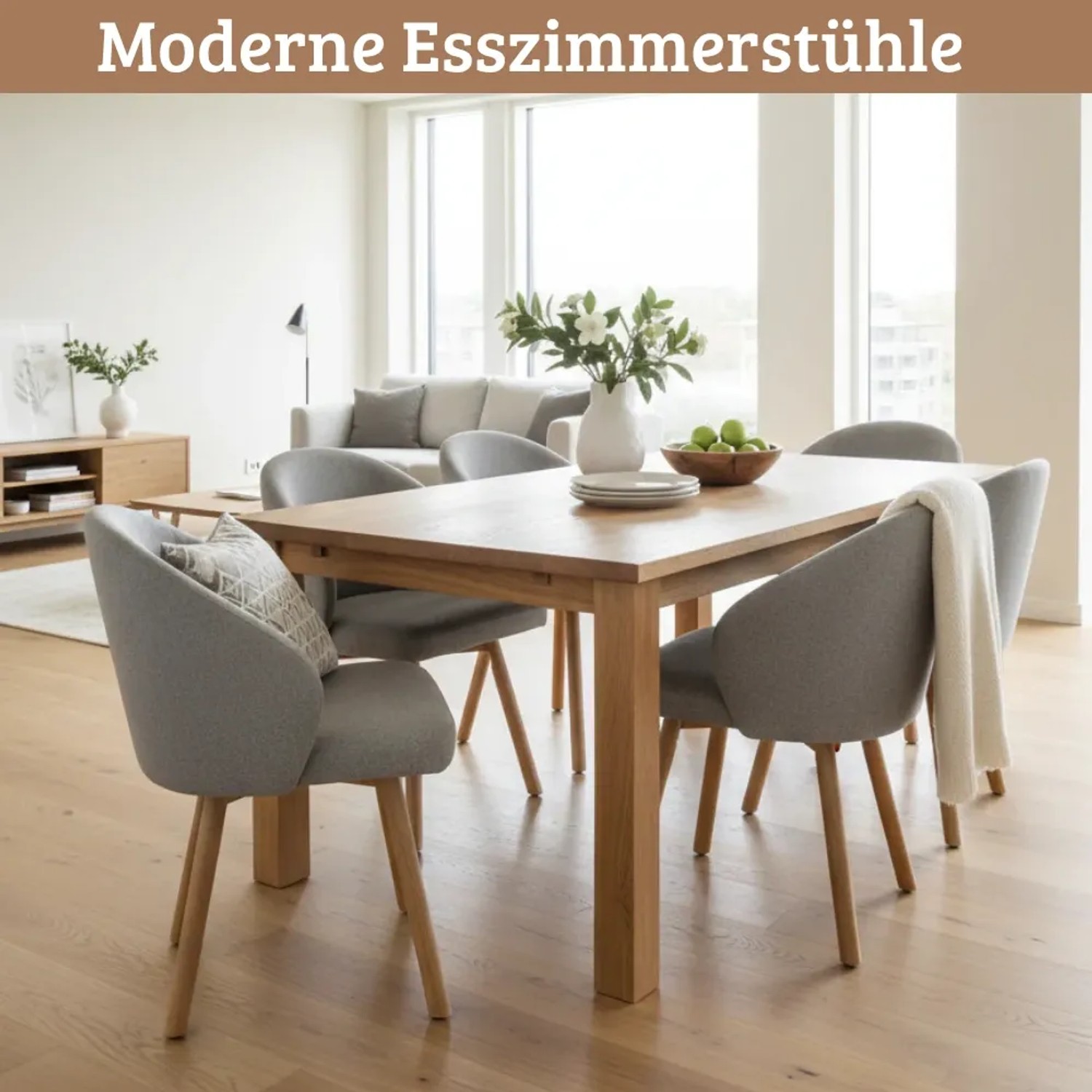 DELUKE Esszimmerstühle 2er Set ERIK Stoffbezug Eichenholz Beine Gepolsterte Sitzfläche Skandinavisch Minimalistisch Stühle Esszimmer Hellgrau_2