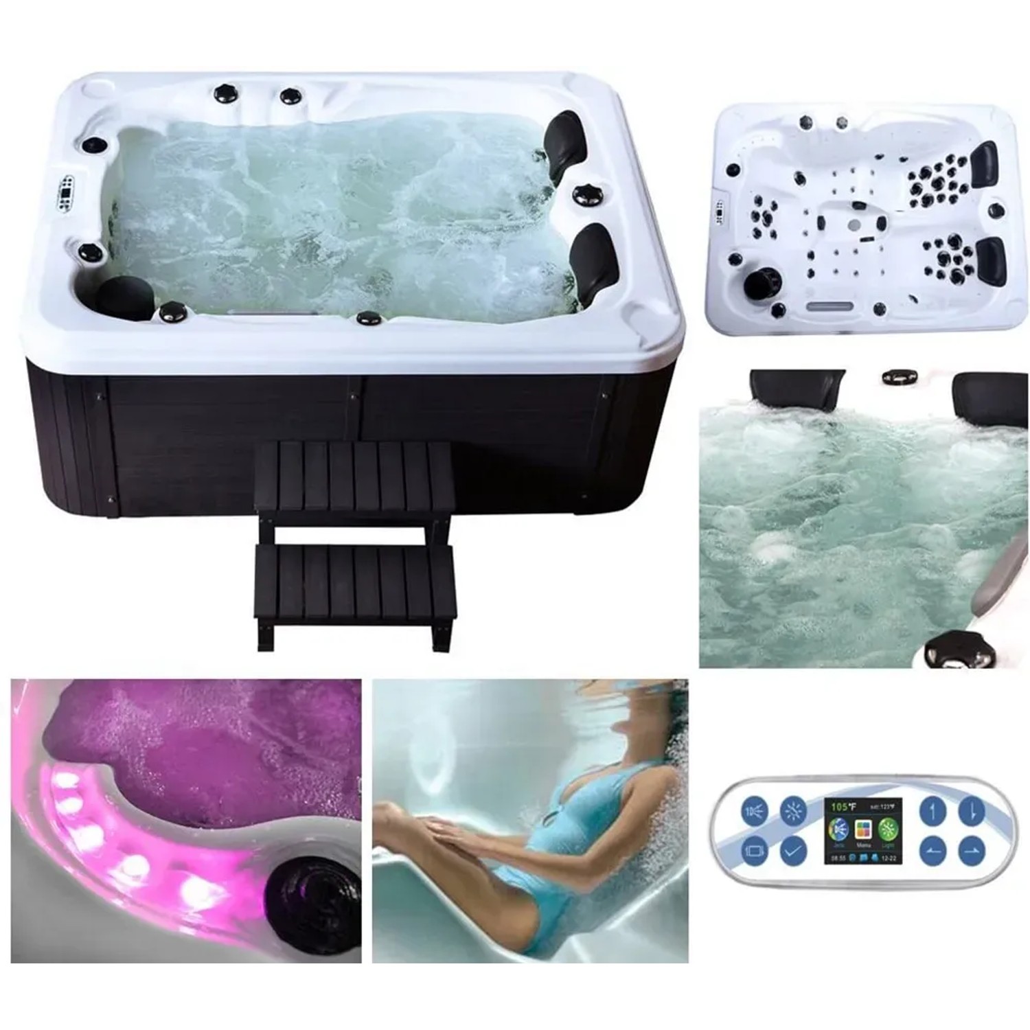 Home Deluxe Outdoor Whirlpool Beach Plus für 2 Personen mit Treppe und Abdeckung.