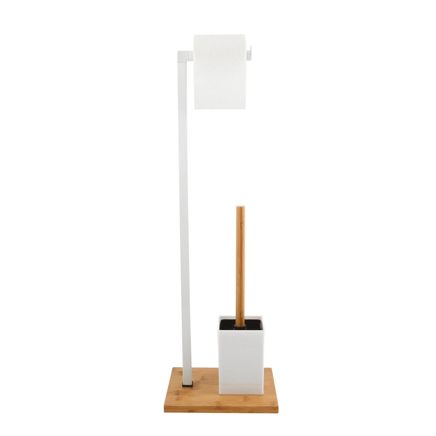 MSV WC-Garnitur Bambus und Edelstahl 22 cm x 18 cm x 69,5 cm Weiß-Braun günstig online kaufen
