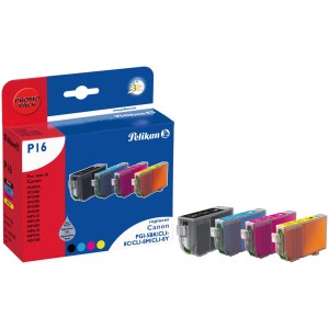 Pelikan P16 Tintenpatronen PromoPack für Canon Drucker: Schwarz, Cyan, Magenta, Gelb.