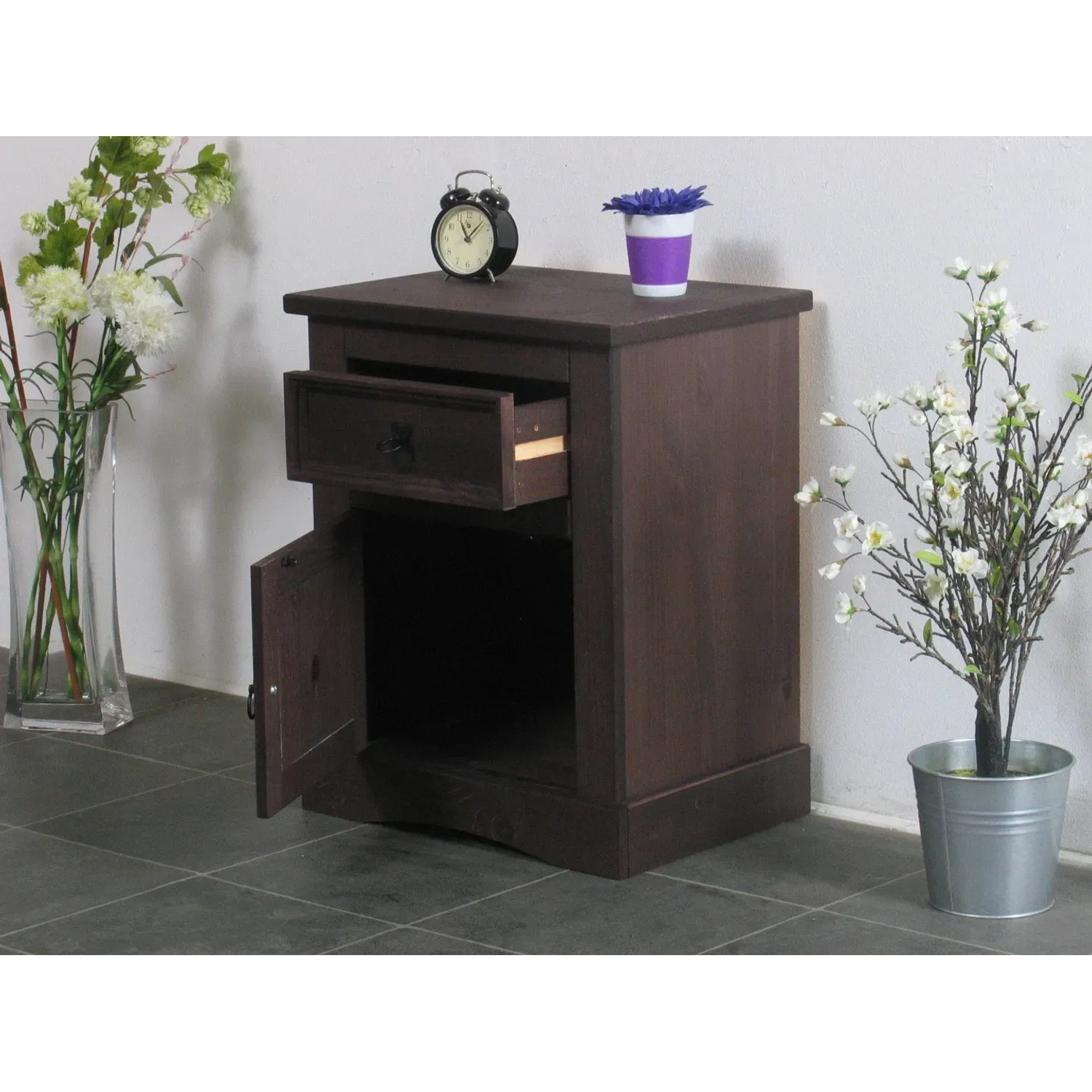 ebuy24 New Mexico Nachttisch (2 Stk.) in Kolonialstil, gebeizt und gewachst, mit Schublade und Tür.