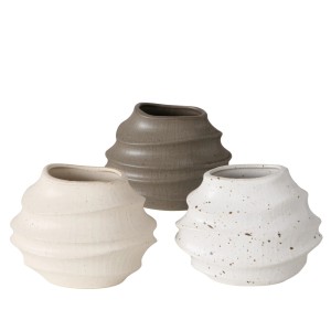 Boltze Home Vasen Nylan, 3 Steingut-Vasen in Beige, Braun und Cremeweiß, 12x8x16cm.