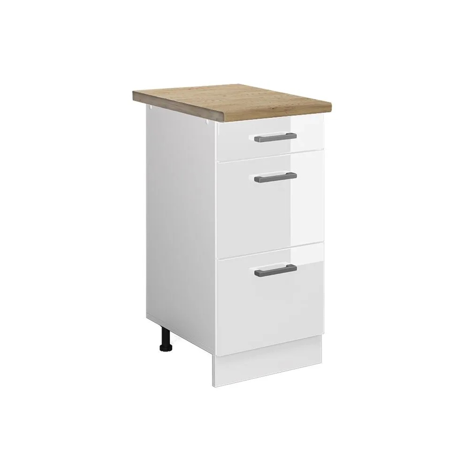 Vicco Küchenunterschrank R-Line Weiß Hochglanz Weiß 40 cm mit Schubladen AP Eiche