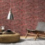 Rote Bricoflor Backstein Tapete mit 3D-Effekt im Wohnzimmer.