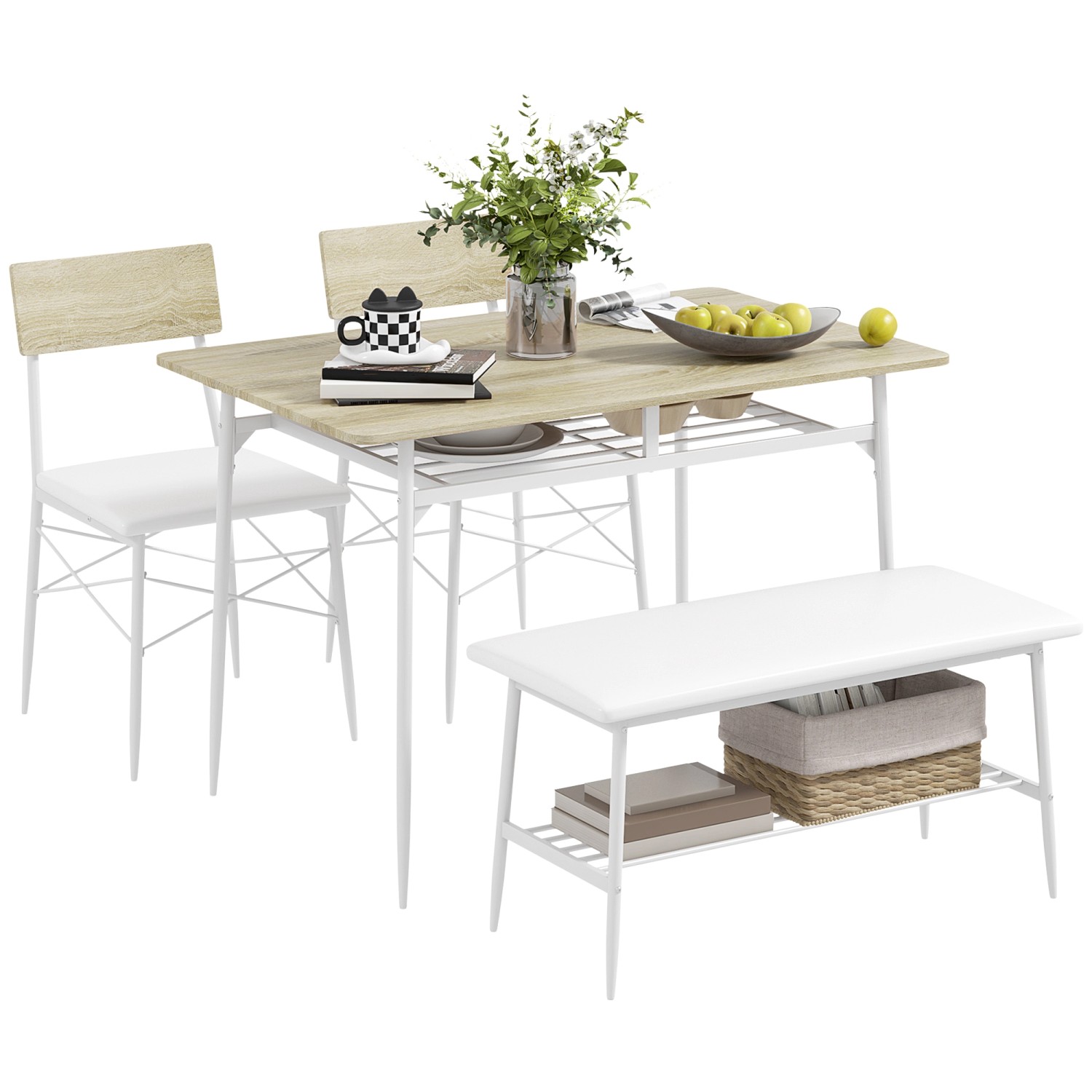HOMCOM Essgruppe mit 2 Stühlen Stahl MDF Eiche 110L x 70B x 75H cm