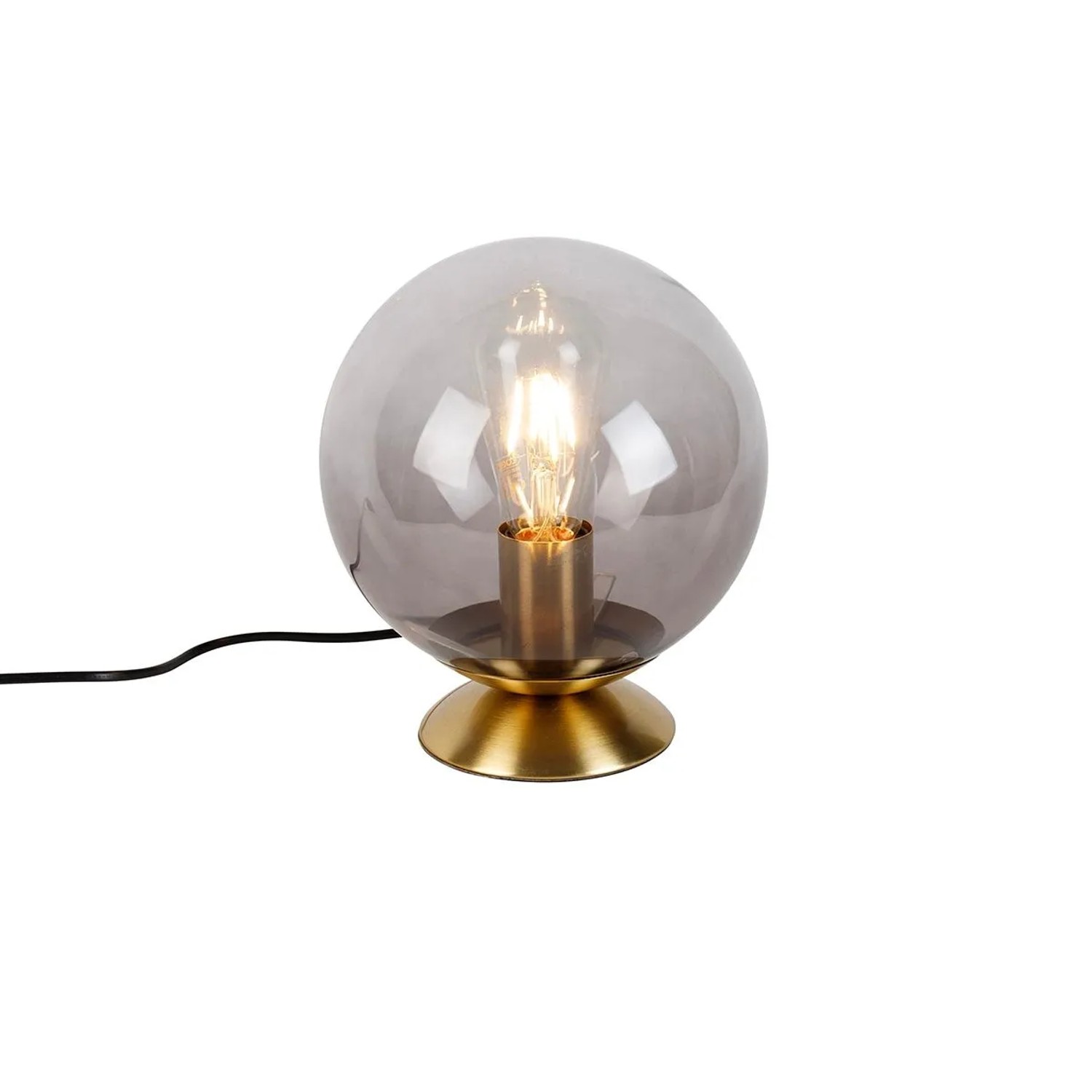 QAZQA Art Deco Tischlampe Messing mit Rauchglas Pallon