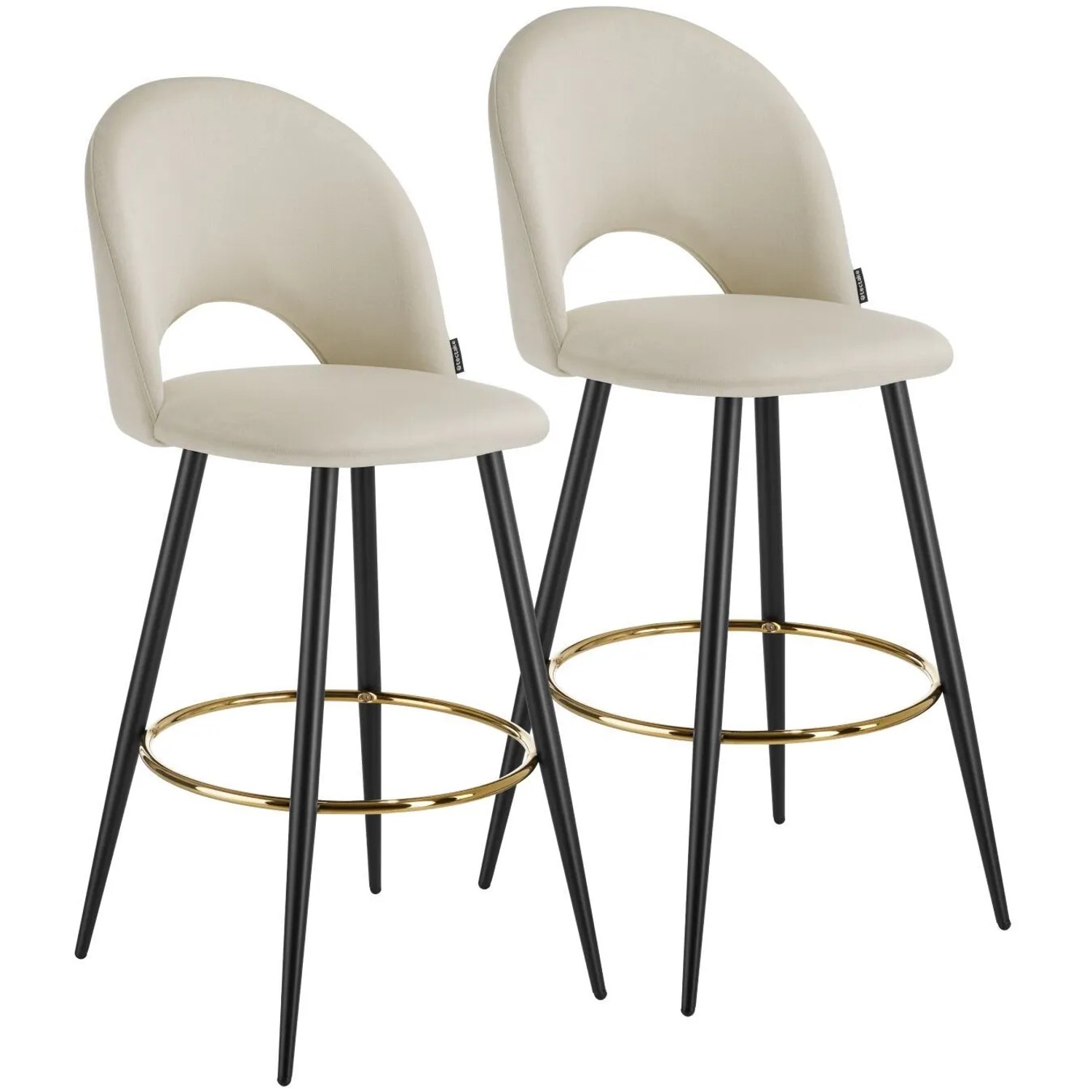 Tectake Barstuhl Sachel In Samtoptik Gepolstert Mit Rückenlehne Und Fußstütze 2Er Set 58 X 49 X 110 Cm Creme Schwarz