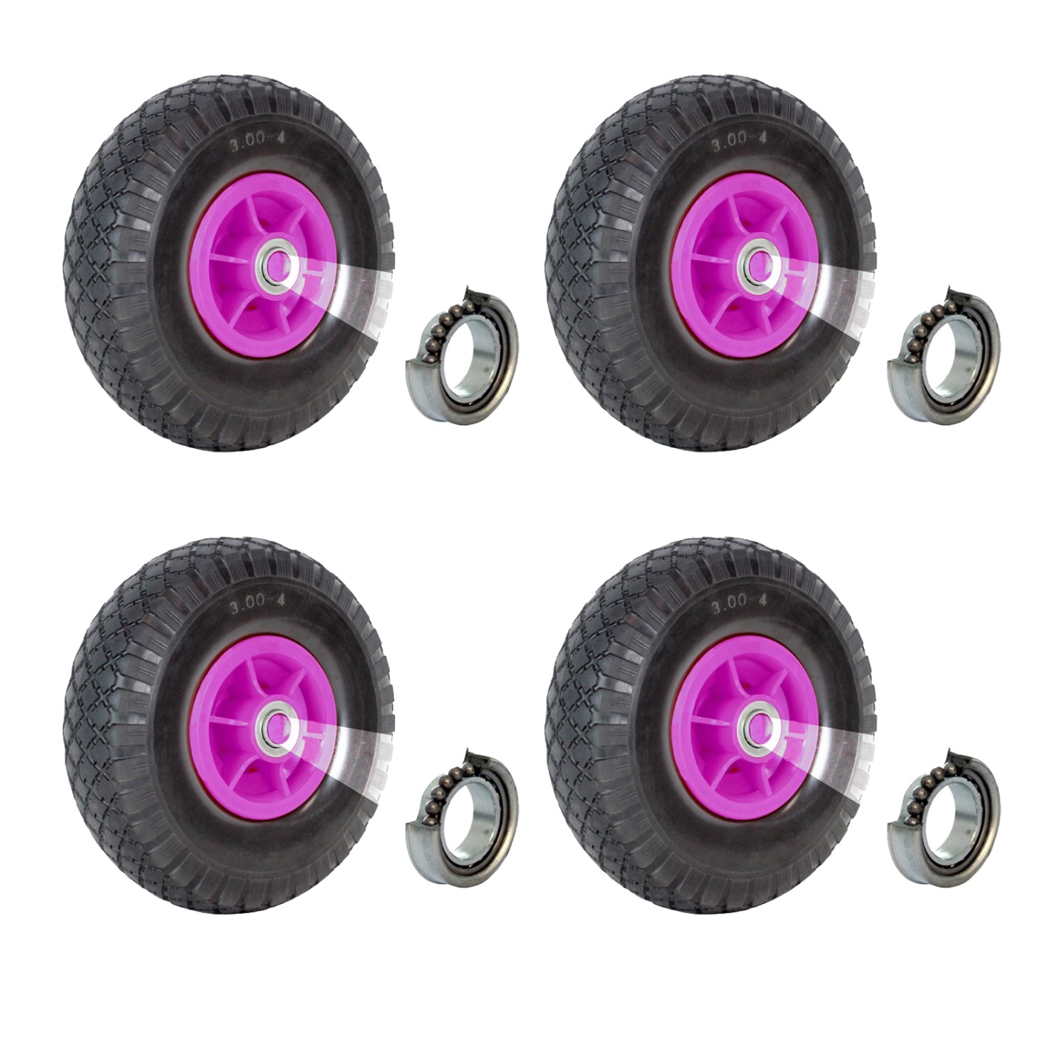TRUTZHOLM 4x Sackkarrenrad 260x85mm 3.00-4 Nabenlänge 60mm Kugellager Pink