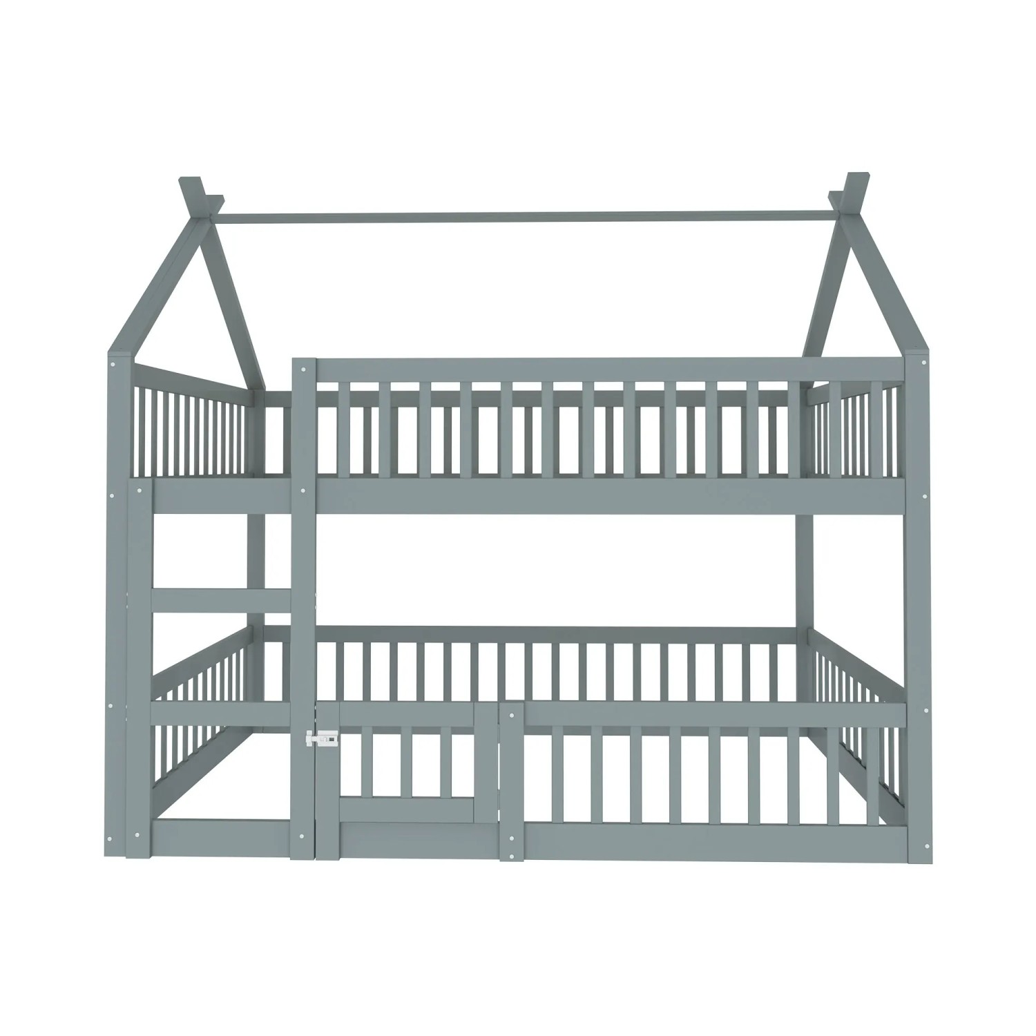 Merax Etagenbett 140x200cm Treppe Massivholz Grau