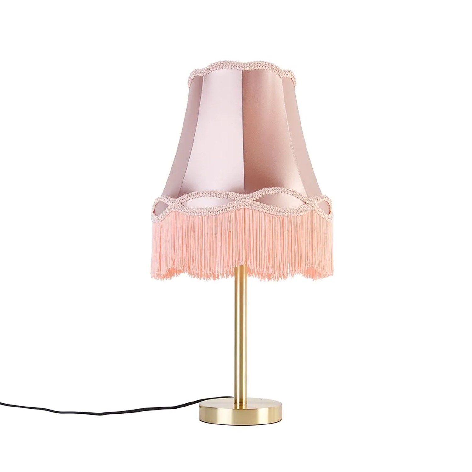 QAZQA Klassische Tischlampe Messing mit Granny Schirm Rosa 30 cm Simplo