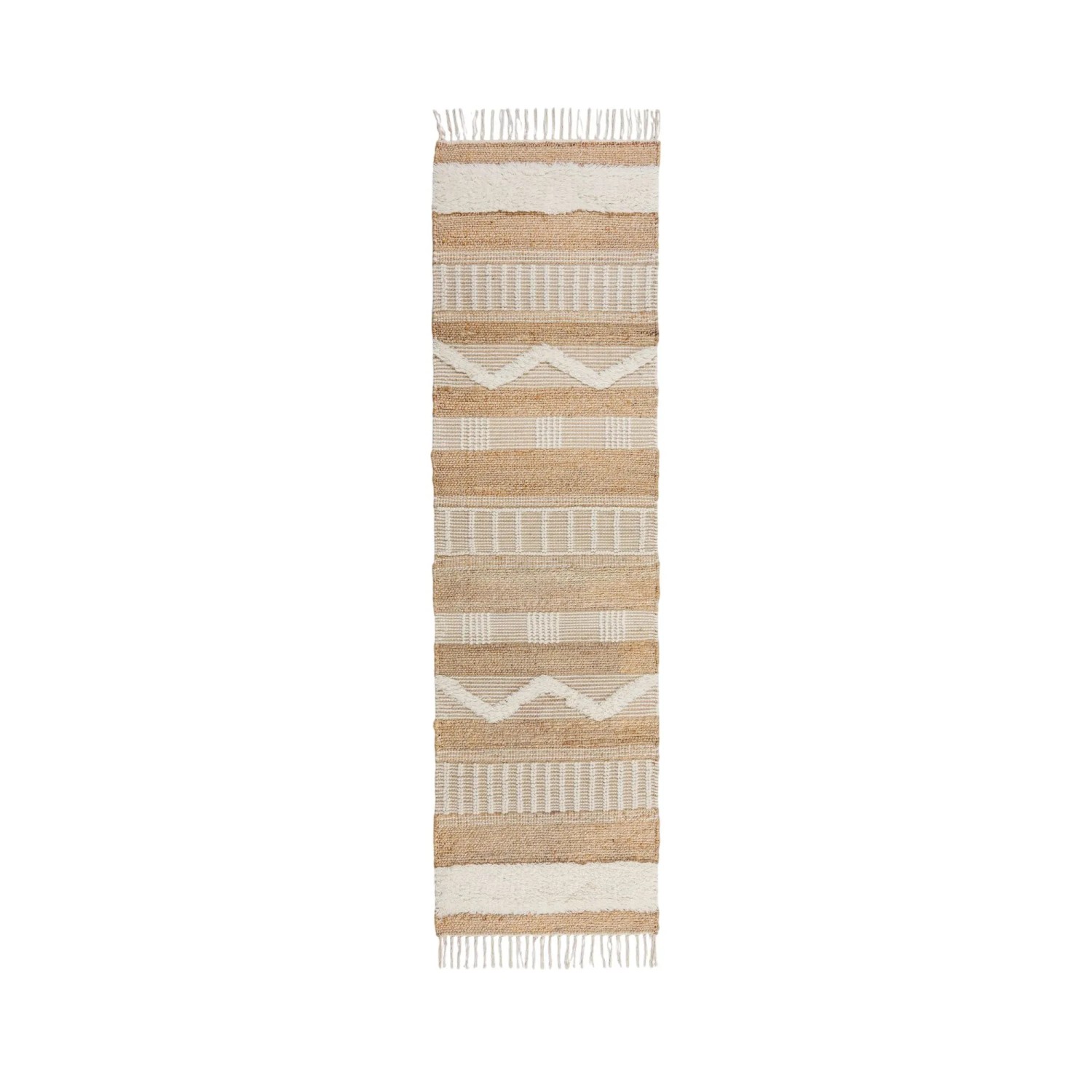 Flair Rugs Hochflorteppich Medina Jute 60 cm x 230 cm Elfenbein