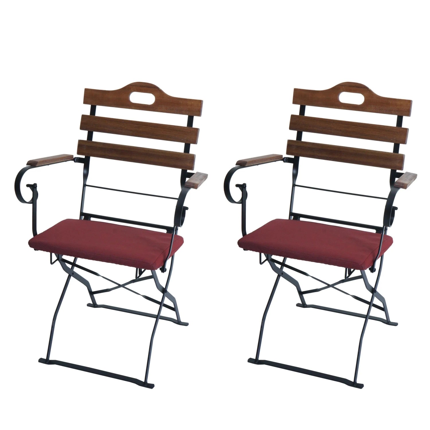 MCW 2er-Set Biergartenstuhl J40 Gastronomie-Qualität Hellbraun Polster Rot