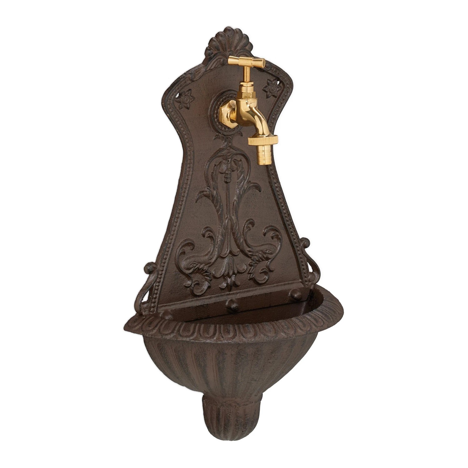 Relaxdays Wandbrunnen Gusseisen Braun Mit Wasserhahn 42 cm x 24,5 cm x 11,5 cm 2,9 kg