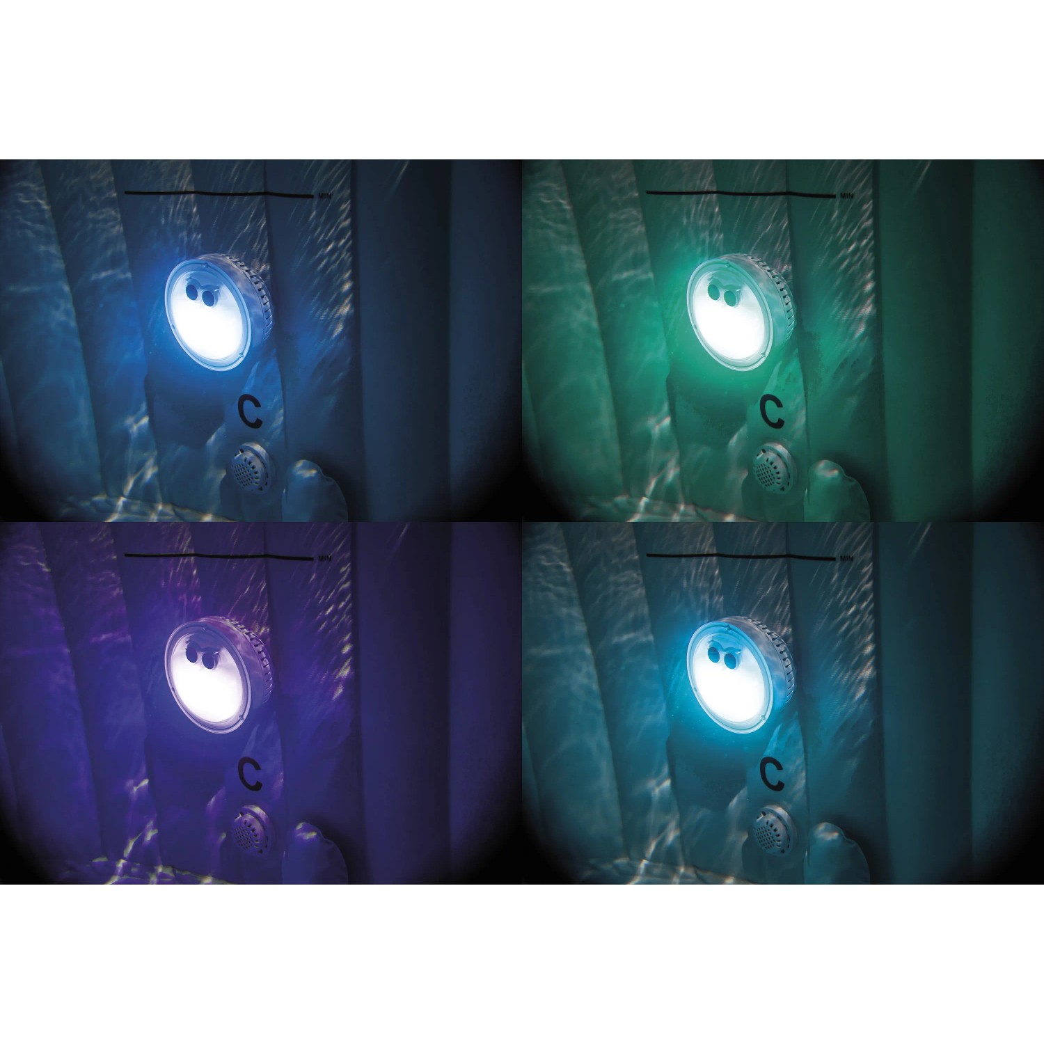 Intex Greywood Deluxe Whirlpool mit LED-Beleuchtung in verschiedenen Farben.