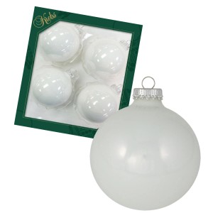 Weihnachtskugeln Set, 4 weiße Glanzkugeln (8cm) von Krebs Glas Lauscha.